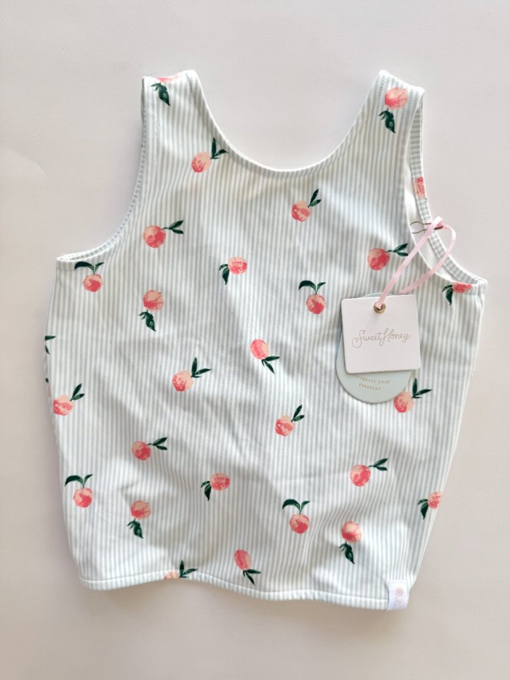 Sweet Honey Girls Swim Top 4T NWT Peach Print Twist Front Seersucker